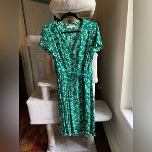 LOFT green floral midi dress